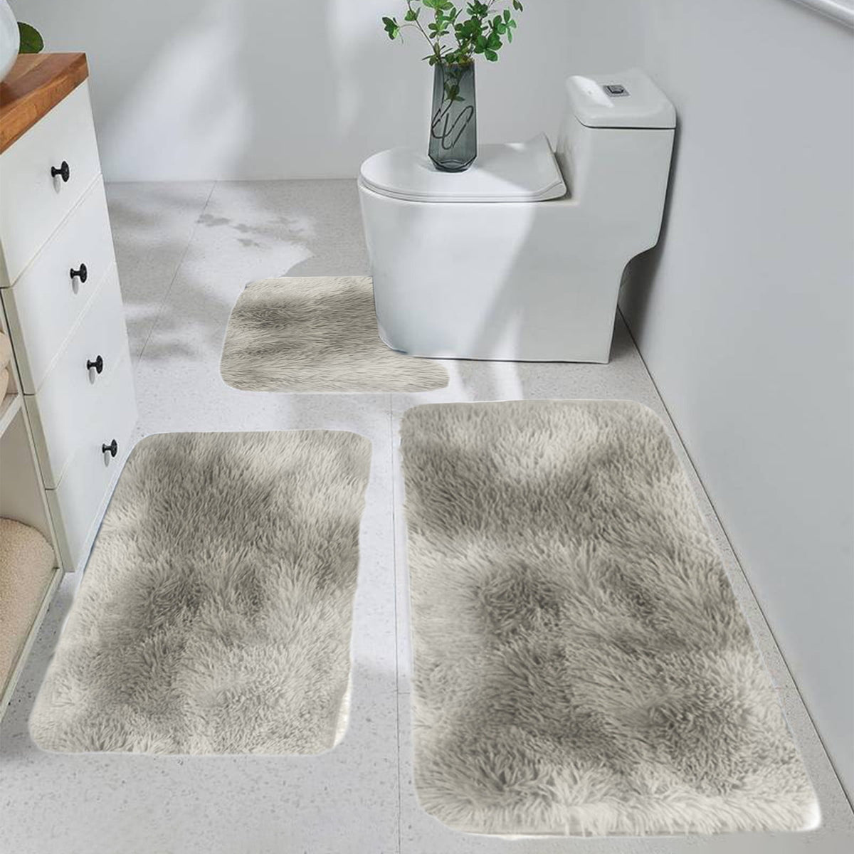 5 Piece Bath Mats Set, Quick Dry Washable Non Slip Ultra Soft Absorbent Bathroom Rugs with U Shaped Toilet Mat for Bathroom Tub Shower, Gray