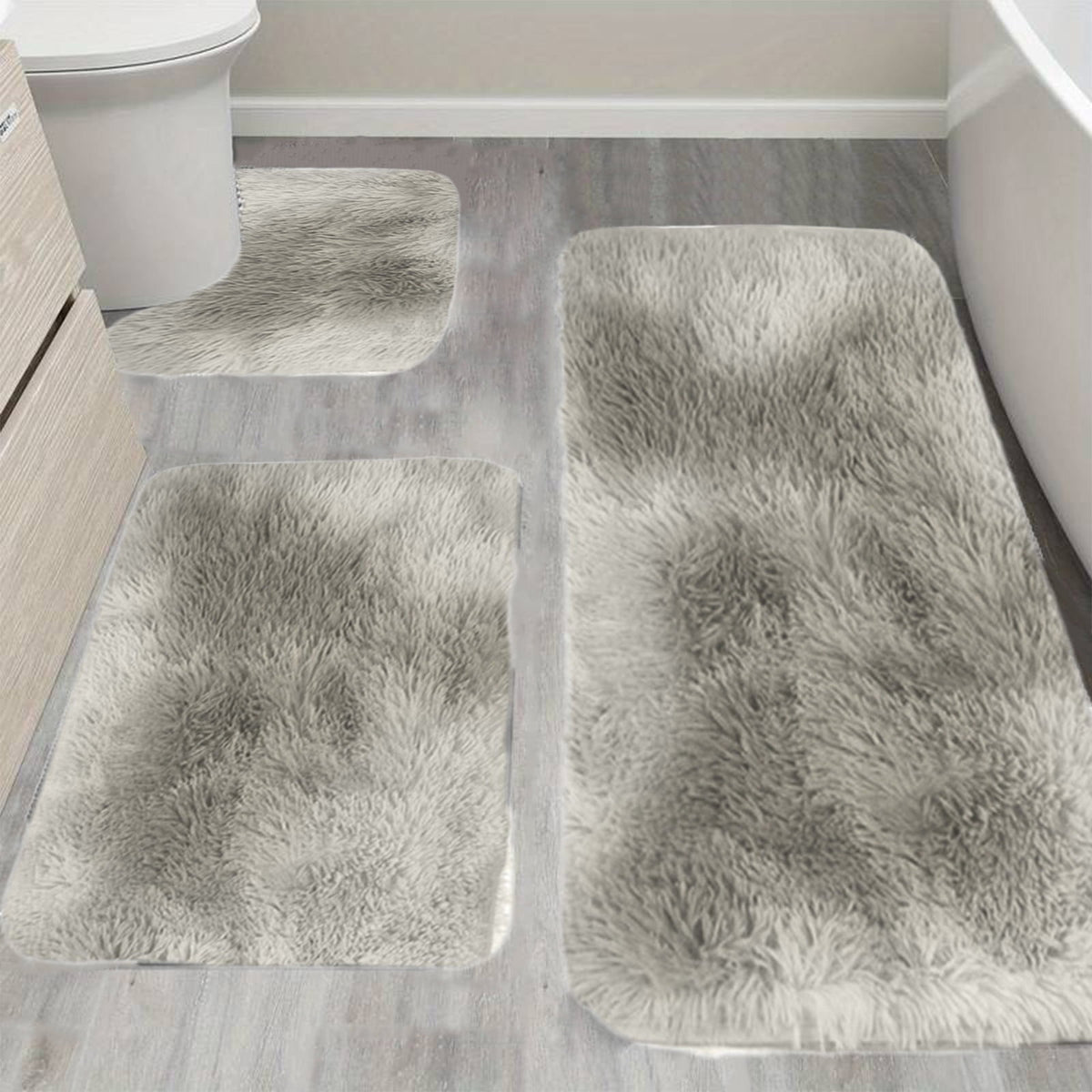 5 Piece Bath Mats Set, Quick Dry Washable Non Slip Ultra Soft Absorbent Bathroom Rugs with U Shaped Toilet Mat for Bathroom Tub Shower, Gray