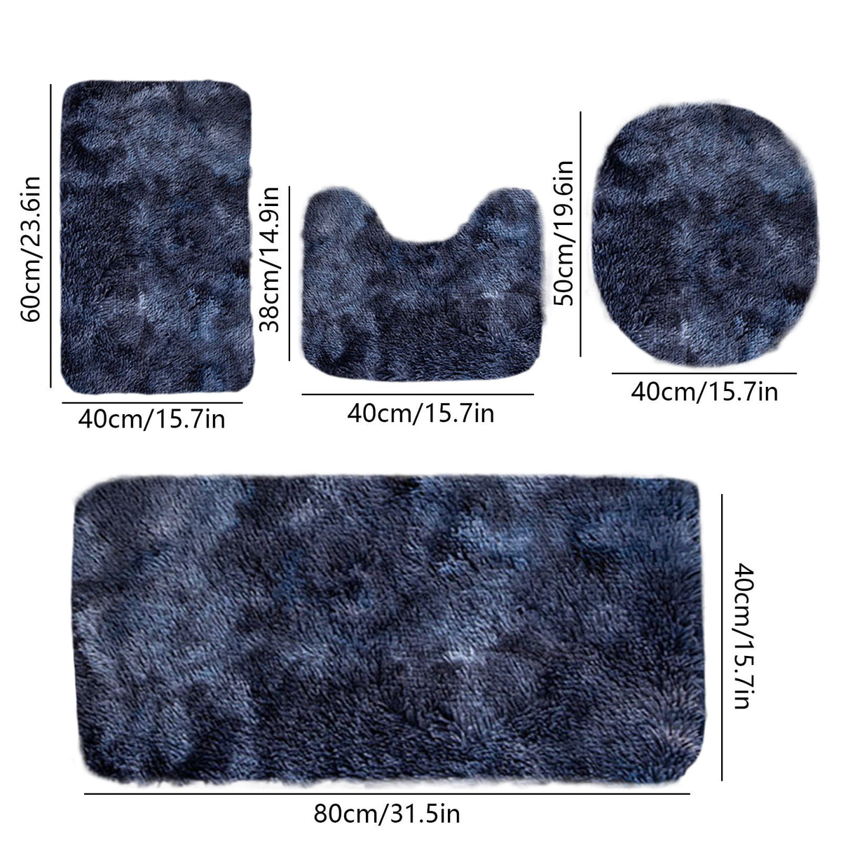 5 Piece Bath Mat Set, Quick Dry Washable Non Slip Ultra Soft Absorbent Bathroom Rugs with U-Shaped Toilet Mat, Dark Blue