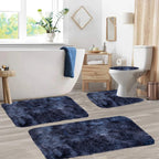 5 Piece Bath Mat Set, Quick Dry Washable Non Slip Ultra Soft Absorbent Bathroom Rugs with U-Shaped Toilet Mat, Dark Blue