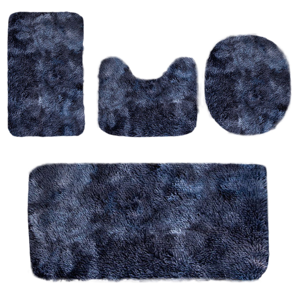 5 Piece Bath Mat Set, Quick Dry Washable Non Slip Ultra Soft Absorbent Bathroom Rugs with U-Shaped Toilet Mat, Dark Blue