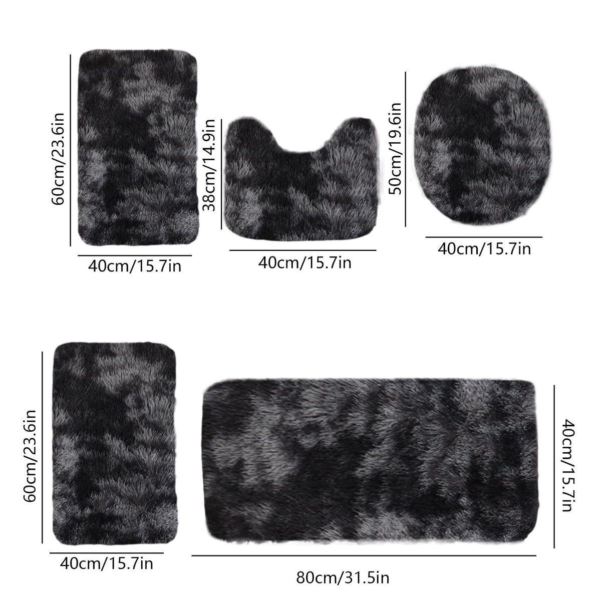 5 Piece Bath Mats for Bathroom, Quick Dry Washable Non Slip Ultra Soft Absorbent Bath Rug Set with U Shaped Toilet Mat for Bathroom Tub Shower, Black