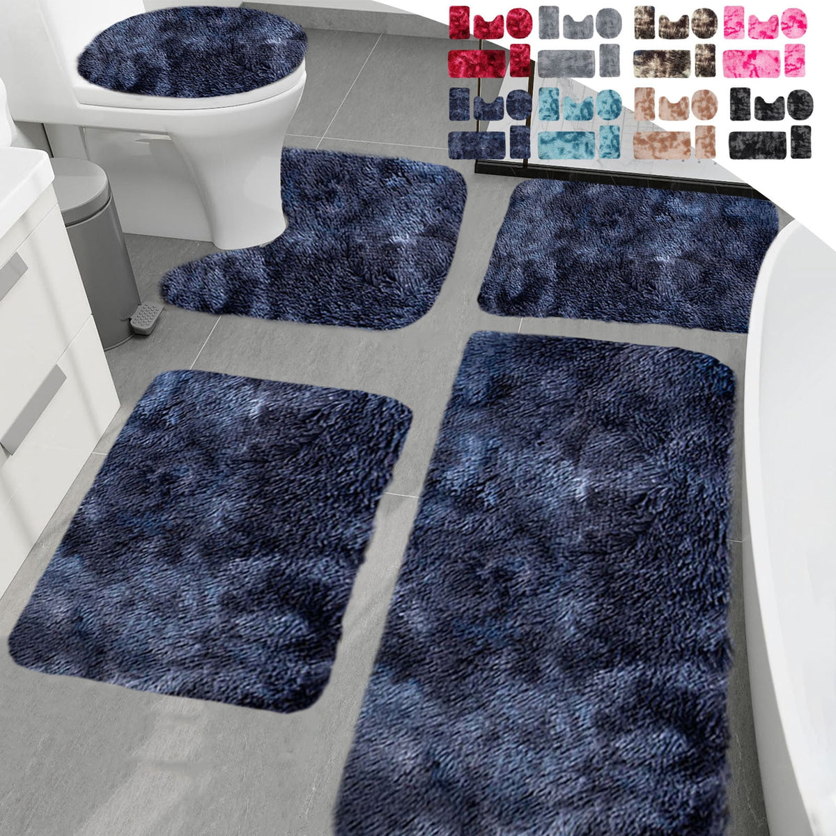 5 Piece Bath Mats Set for Bathroom, Quick Dry Washable Non-Slip Ultra Soft Absorbent Bathroom Rugs with U Shaped Toilet Mat, Brown