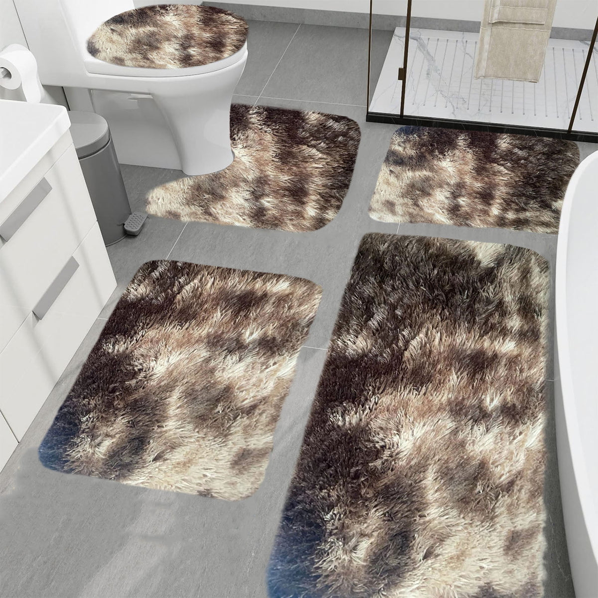 5 Piece Bath Mats Set for Bathroom, Quick Dry Washable Non-Slip Ultra Soft Absorbent Bathroom Rugs with U Shaped Toilet Mat, Brown