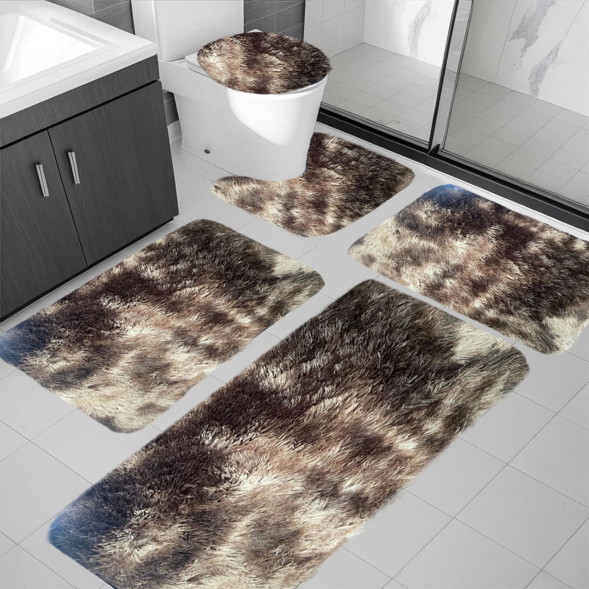 5 Piece Bath Mats Set for Bathroom, Quick Dry Washable Non-Slip Ultra Soft Absorbent Bathroom Rugs with U Shaped Toilet Mat, Brown