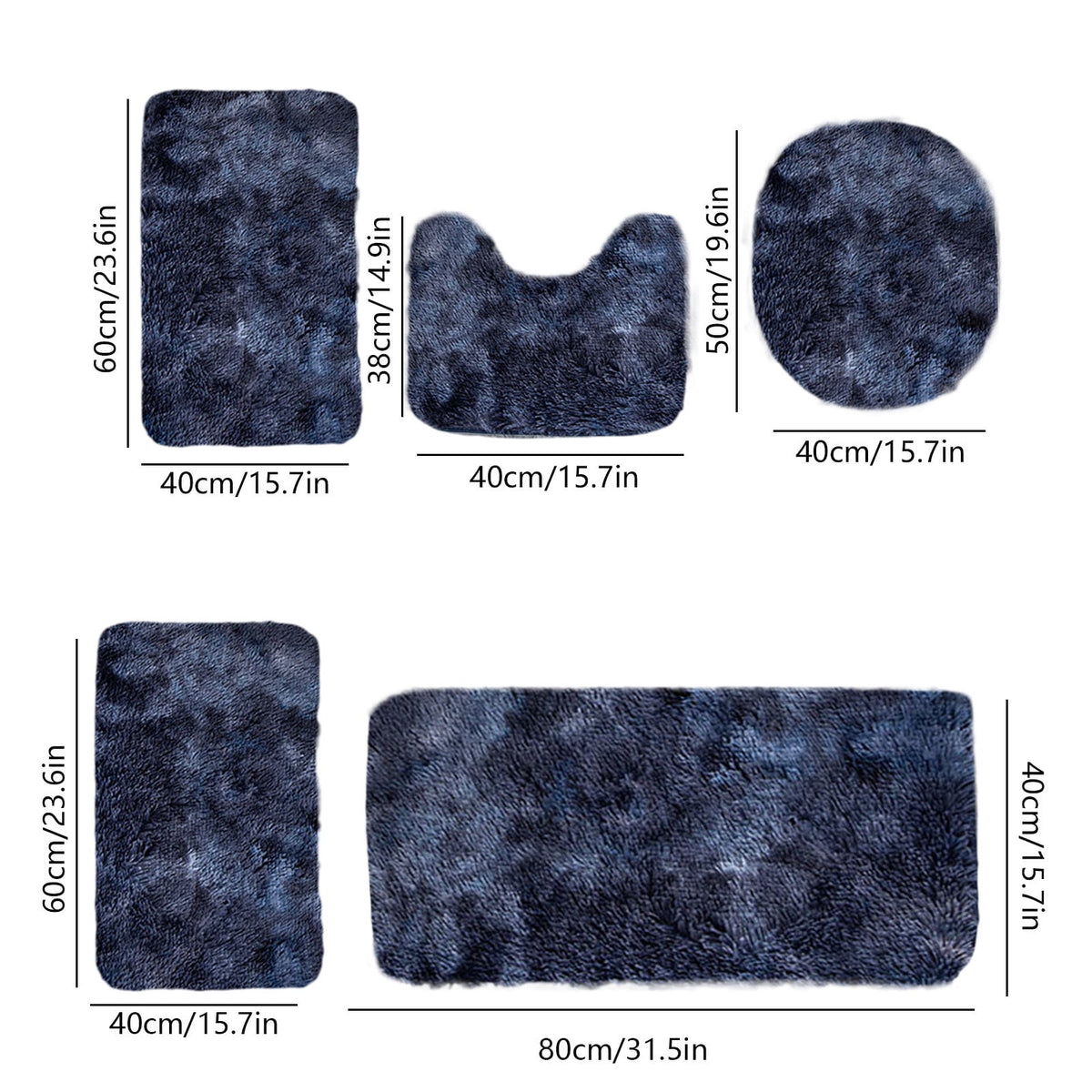 5 Pcs Bathroom Rugs Set, Quick Dry Washable Non Slip Ultra Soft Absorbent Bath Mat with U-Shaped Contour Toilet Mat for Bathroom Tub Shower, Dark Blue