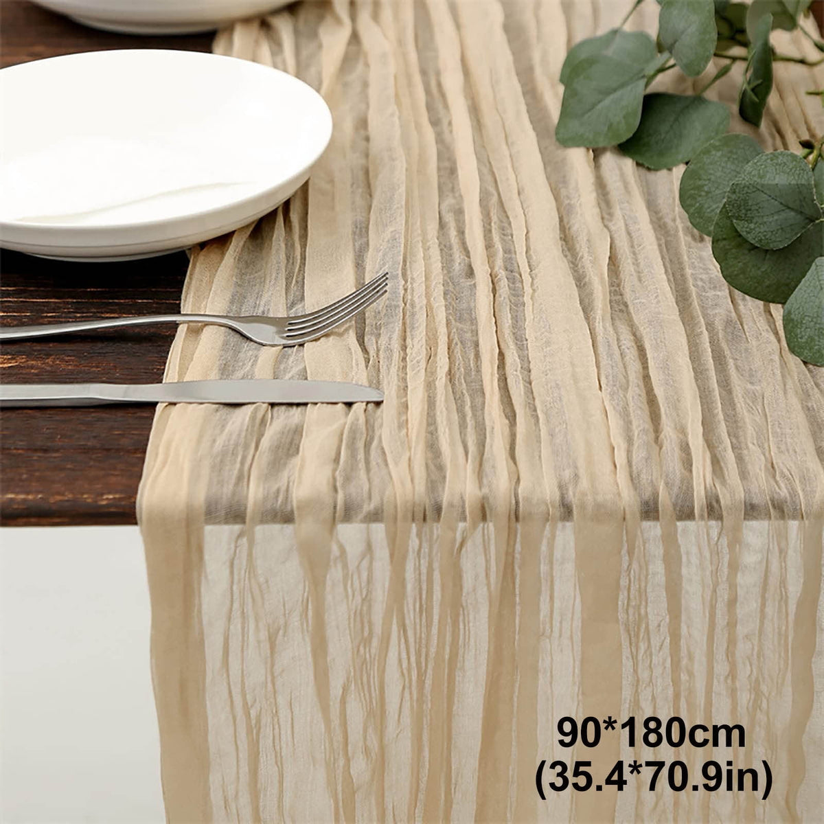 Cheesecloth Table Runner, 35 x 71 Inch Cheese Cloth Table Runner for Wedding Bridal Shower Party, Home Decorations Table Runners Cheesecloth Beige