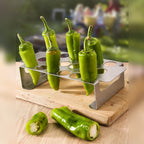 18 Hole Jalapeno Pepper Grill Rack, Stainless Steel BBQ Chili Pepper Holder with Handle, Grilling Accessories for Barbecue, Silver
