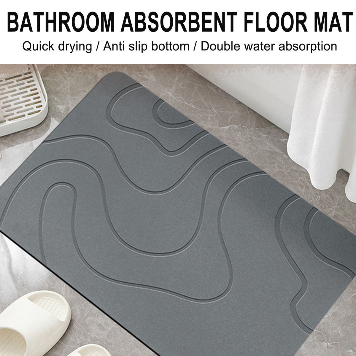 Stone Bath Mat, Quick Drying Diatomaceous Earth Bath Mat, Super Absorbent Non Slip Washable Shower Rug for Bathroom Floor Kitchen, Dark Gray, 16 x 24 Inch