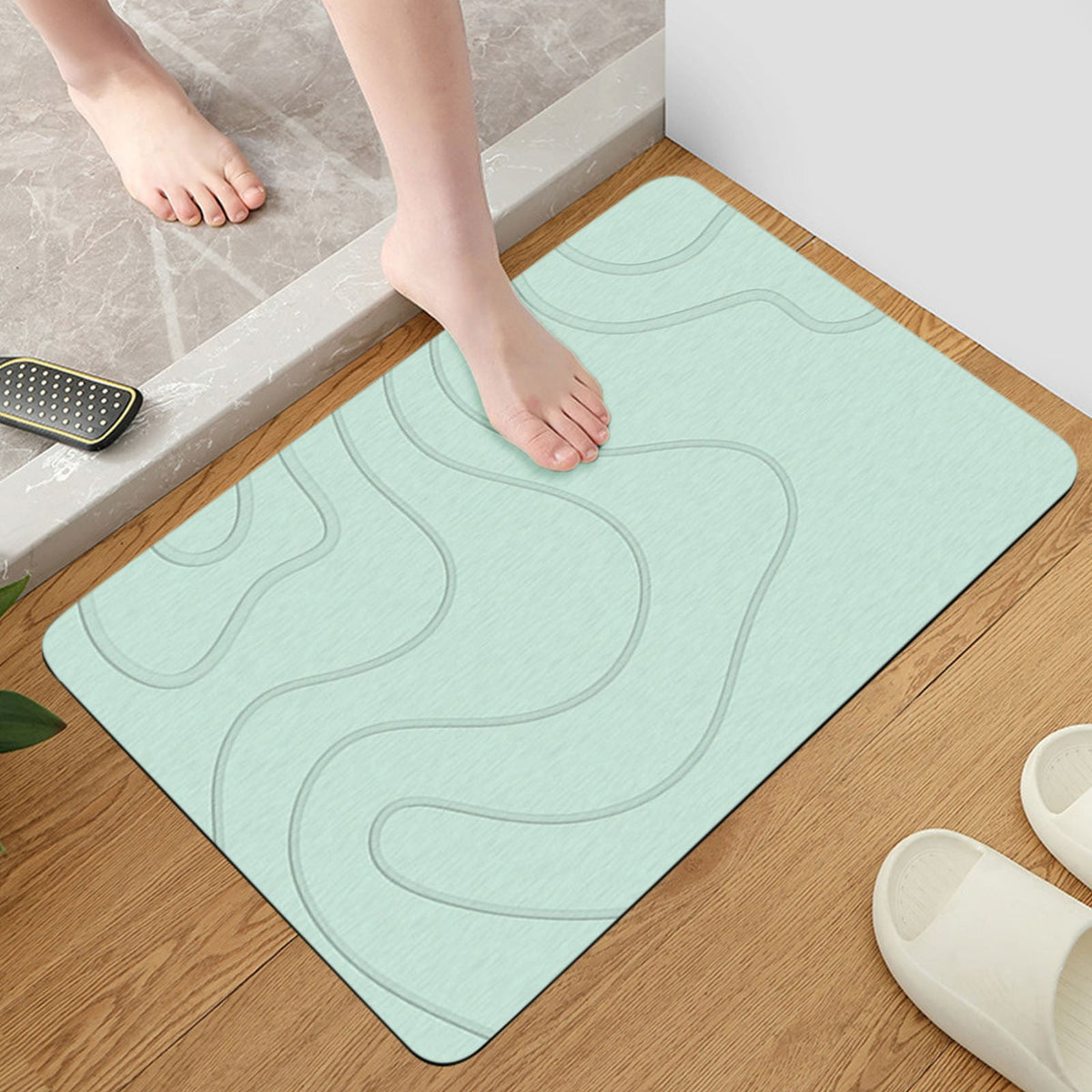 Diatomaceous Earth Stone Bath Mat, Quick Drying Super Absorbent Non Slip Washable Bath Rug for Bathroom Floor Kitchen Shower, 16x24 Inch, Green