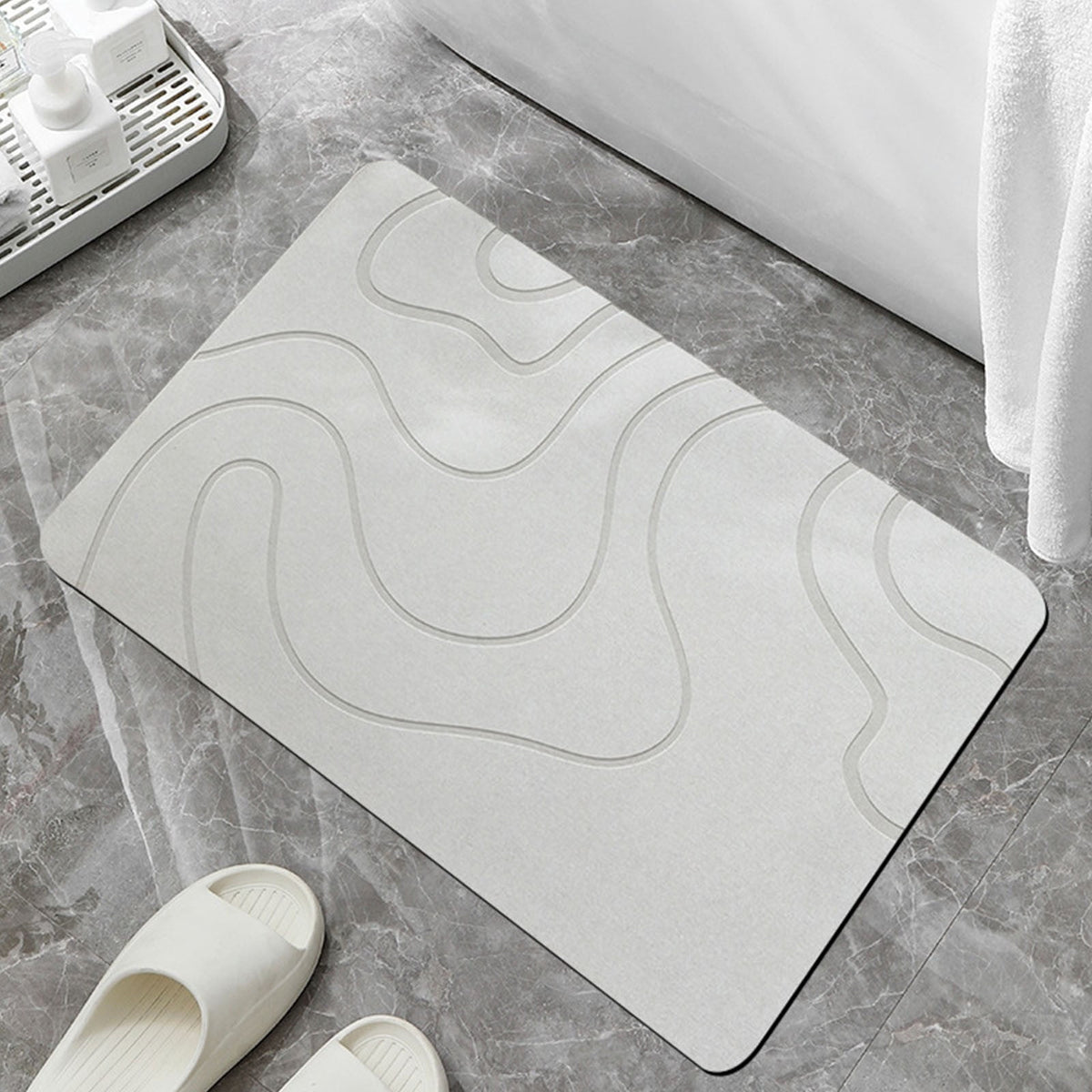 Stone Bath Mat, Quick Drying Diatomaceous Earth Bath Mat, Super Absorbent Non Slip Washable Shower Mat for Bathroom Kitchen, Dark Gray, 16 x 24 Inch