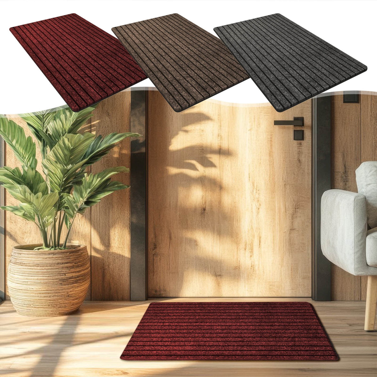 Durable Welcome Mat, 16x24" Non-Slip Heavy Duty Door Mat For Entrance Washable Quick-drying Floor Mats Front Door Mat for Outside Entrance Floor Home Decor, Gray Red