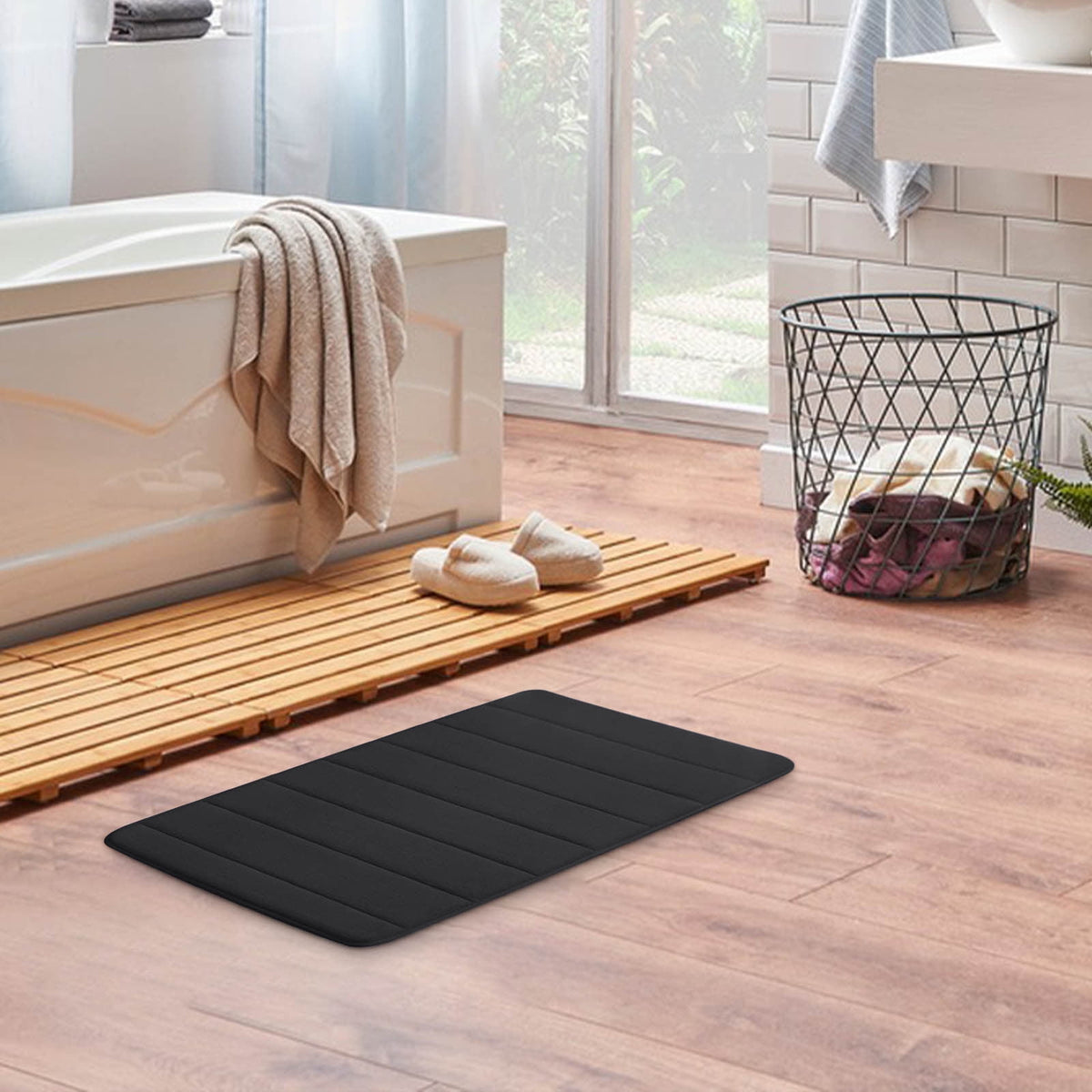 Memory Foam Bath Mat with Cobblestone Design, Super Soft & Quick-Dry Bathroom Rugs, Machine Washable Non-Slip Absorbent Floor Mat for Bathroom Shower Tub, 16x24 Inch by A