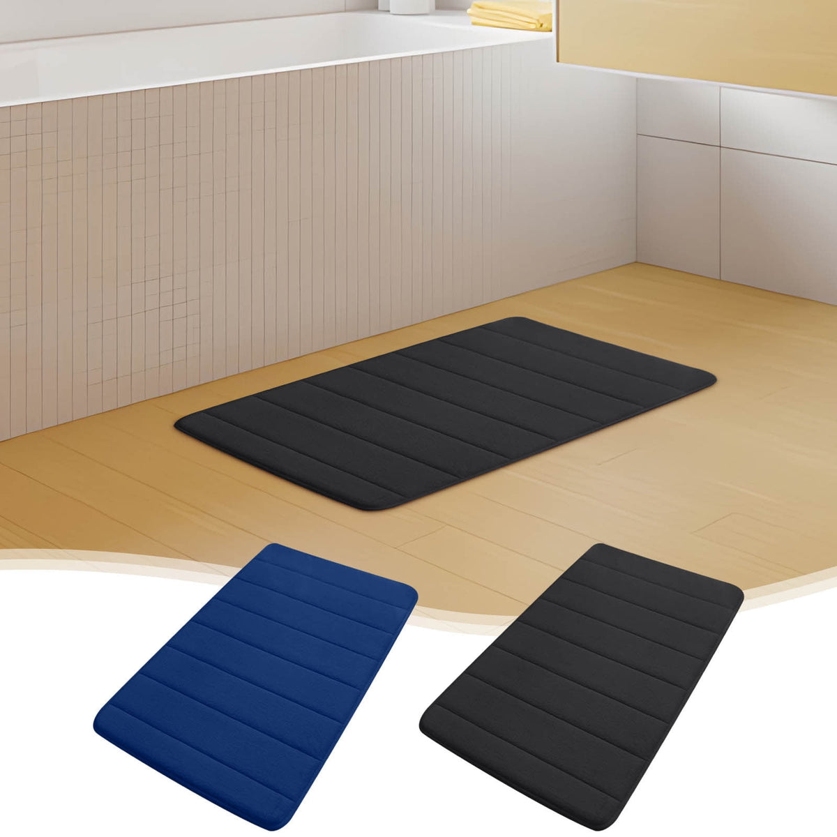 Memory Foam Bath Mat with Cobblestone Design, Super Soft & Quick-Dry Bathroom Rugs, Machine Washable Non-Slip Absorbent Floor Mat for Bathroom Shower Tub, 16x24 Inch by B