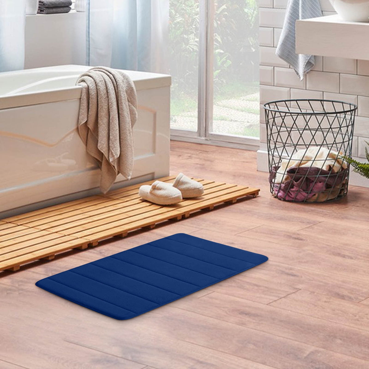 Memory Foam Bath Mat with Cobblestone Design, Super Soft & Quick-Dry Bathroom Rugs, Machine Washable Non-Slip Absorbent Floor Mat for Bathroom Shower Tub, 16x24 Inch by B