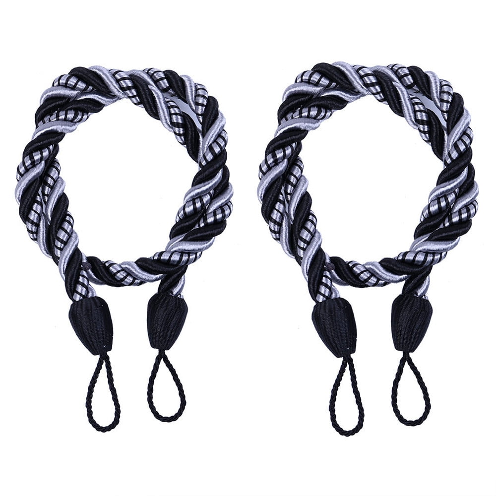 2Pcs Curtain Tie Backs, Braided Rope Curtain Holdbacks Drapery Tiebacks for Curtains, Beige Black