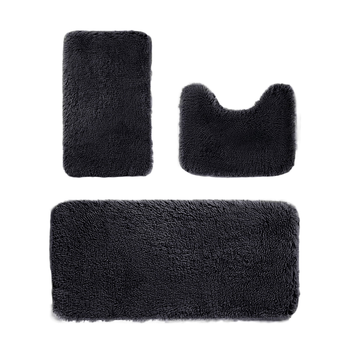 Bathroom Rugs Solid Color Bath Mats 3 Set Bath Mats for bathroom Toilet Mats Universal Soft Comfortable Water Absorption Non-Slip Thick Machine Washable Easier to Dry Black