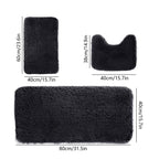 Bathroom Rugs Solid Color Bath Mats 3 Set Bath Mats for bathroom Toilet Mats Universal Soft Comfortable Water Absorption Non-Slip Thick Machine Washable Easier to Dry Black