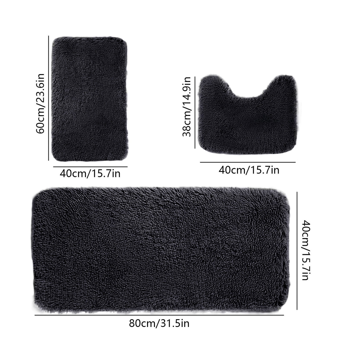 Bathroom Rugs Solid Color Bath Mats 3 Set Bath Mats for bathroom Toilet Mats Universal Soft Comfortable Water Absorption Non-Slip Thick Machine Washable Easier to Dry Black