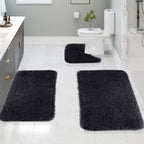 Bathroom Rugs Solid Color Bath Mats 3 Set Bath Mats for bathroom Toilet Mats Universal Soft Comfortable Water Absorption Non-Slip Thick Machine Washable Easier to Dry Black