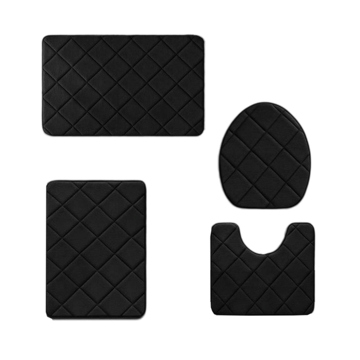 Bathroom Rugs 4 Piece Ultra Soft & Non-Slip Memory Foam Bath Mats for Bathroom, Absorbent Quick-Drying Bath Mats for Shower Bathroom Floor Rugs Black
