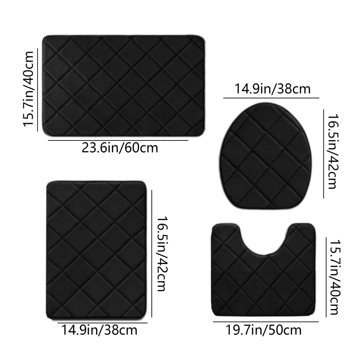 Bathroom Rugs 4 Piece Ultra Soft & Non-Slip Memory Foam Bath Mats for Bathroom, Absorbent Quick-Drying Bath Mats for Shower Bathroom Floor Rugs Black