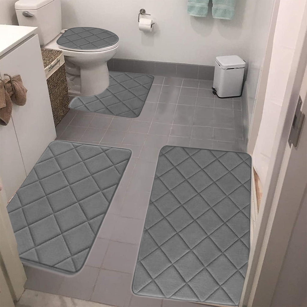Bathroom Rugs 4 Piece Ultra Soft & Non-Slip Memory Foam Bath Mats for Bathroom, Absorbent Quick-Drying Bath Mats for Shower Bathroom Floor Rugs Dark Gray