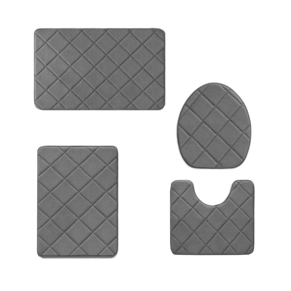Bathroom Rugs 4 Piece Ultra Soft & Non-Slip Memory Foam Bath Mats for Bathroom, Absorbent Quick-Drying Bath Mats for Shower Bathroom Floor Rugs Dark Gray
