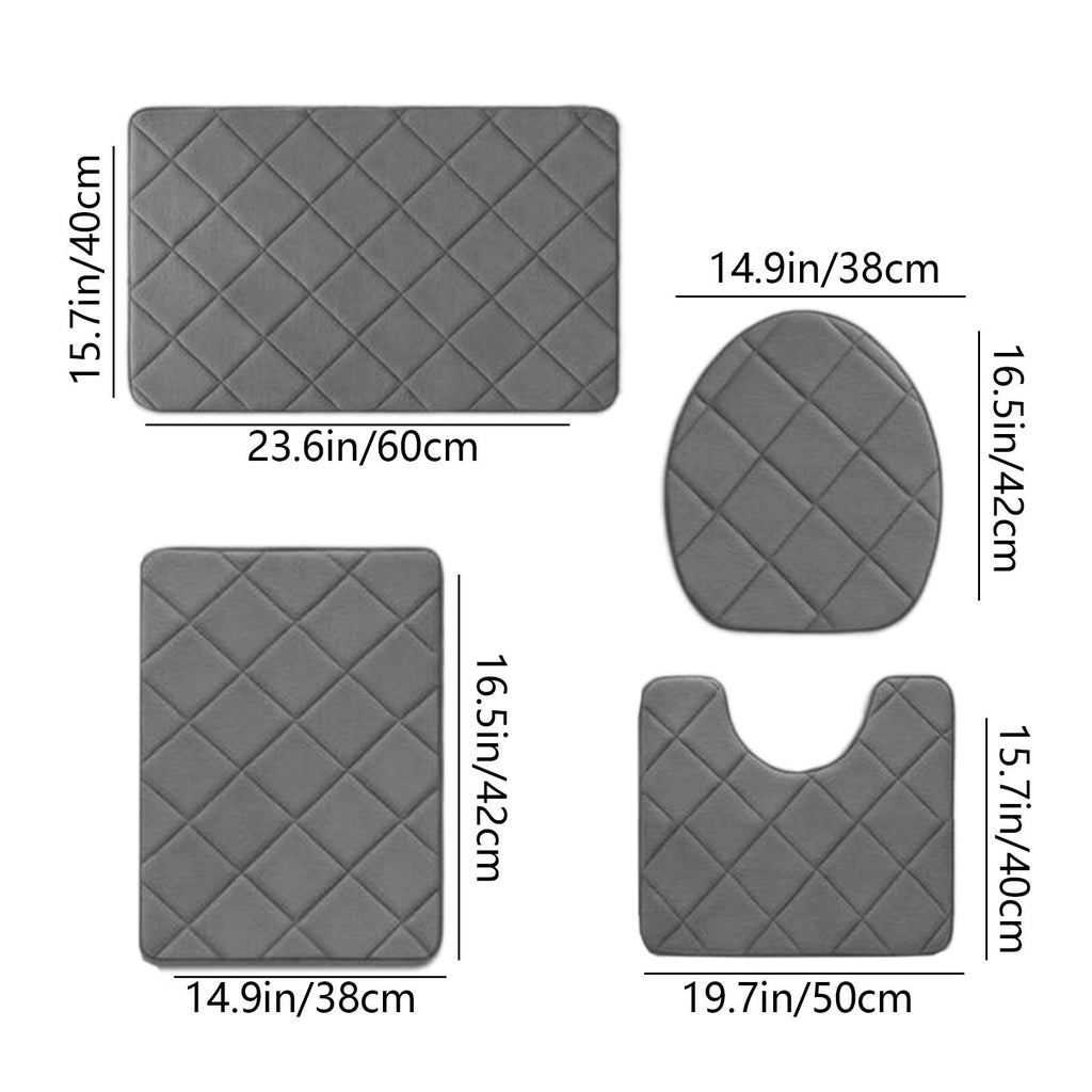 Bathroom Rugs 4 Piece Ultra Soft & Non-Slip Memory Foam Bath Mats for Bathroom, Absorbent Quick-Drying Bath Mats for Shower Bathroom Floor Rugs Dark Gray