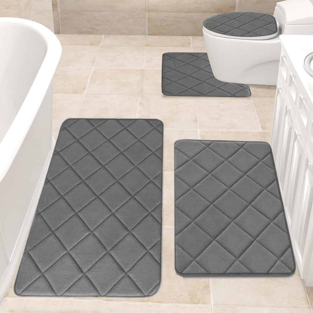 Bathroom Rugs 4 Piece Ultra Soft & Non-Slip Memory Foam Bath Mats for Bathroom, Absorbent Quick-Drying Bath Mats for Shower Bathroom Floor Rugs Dark Gray