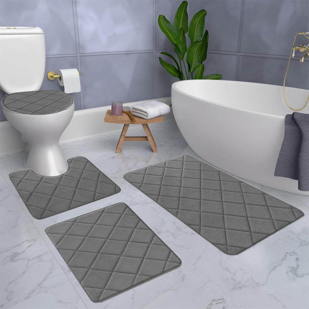 Bathroom Rugs 4 Piece Ultra Soft & Non-Slip Memory Foam Bath Mats for Bathroom, Absorbent Quick-Drying Bath Mats for Shower Bathroom Floor Rugs Dark Gray