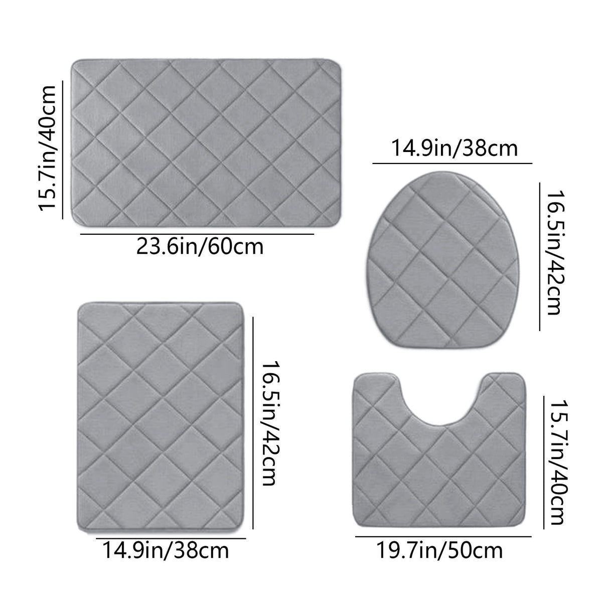 Bathroom Rugs 4 Piece Ultra Soft & Non-Slip Memory Foam Bath Mats for Bathroom, Absorbent Quick-Drying Bath Mats for Shower Bathroom Floor Rugs Gray