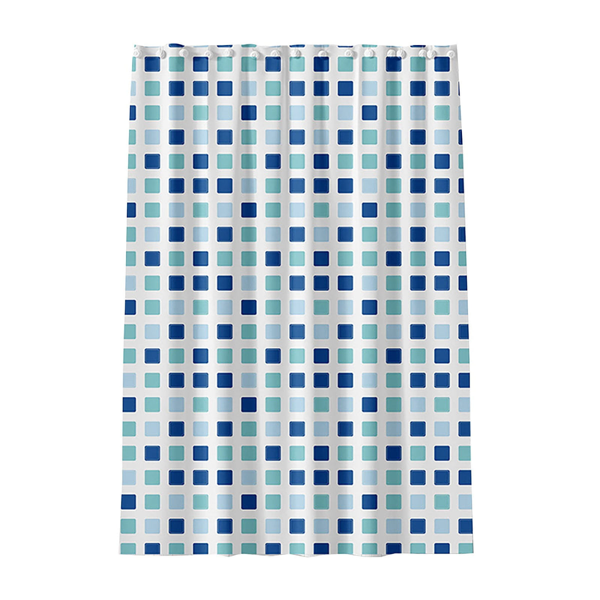 1 Piece PEVA Shower Curtain Blue and Green Square Thickened Bathroom Curtain with Hooks for Home Shower Partition, One Size