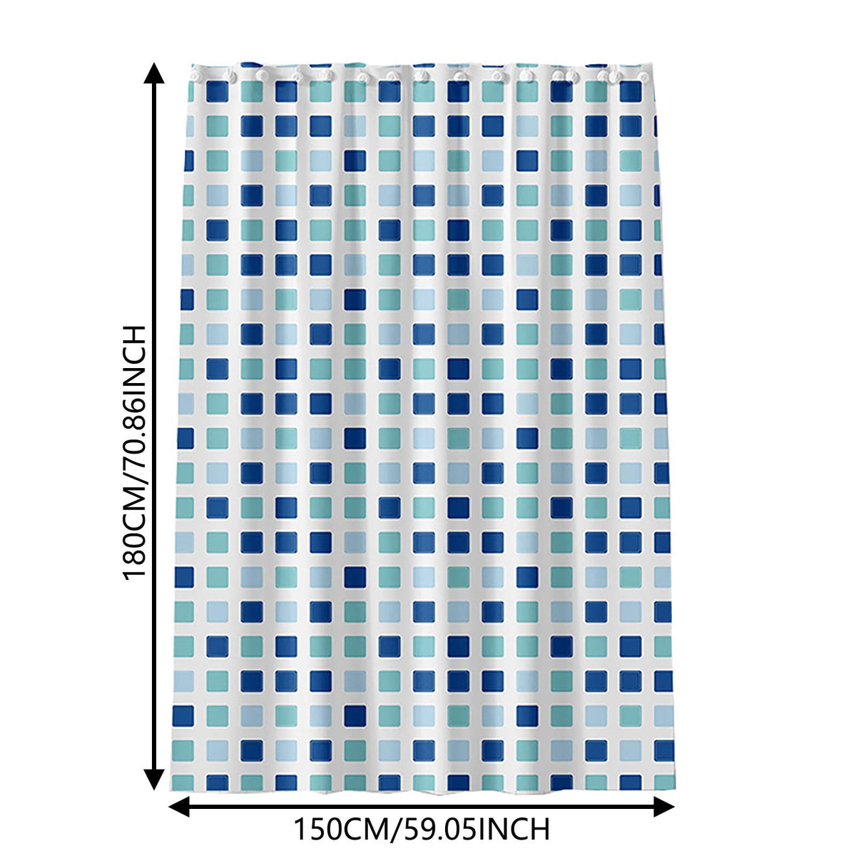 1 Piece PEVA Shower Curtain Blue and Green Square Thickened Bathroom Curtain with Hooks for Home Shower Partition, One Size