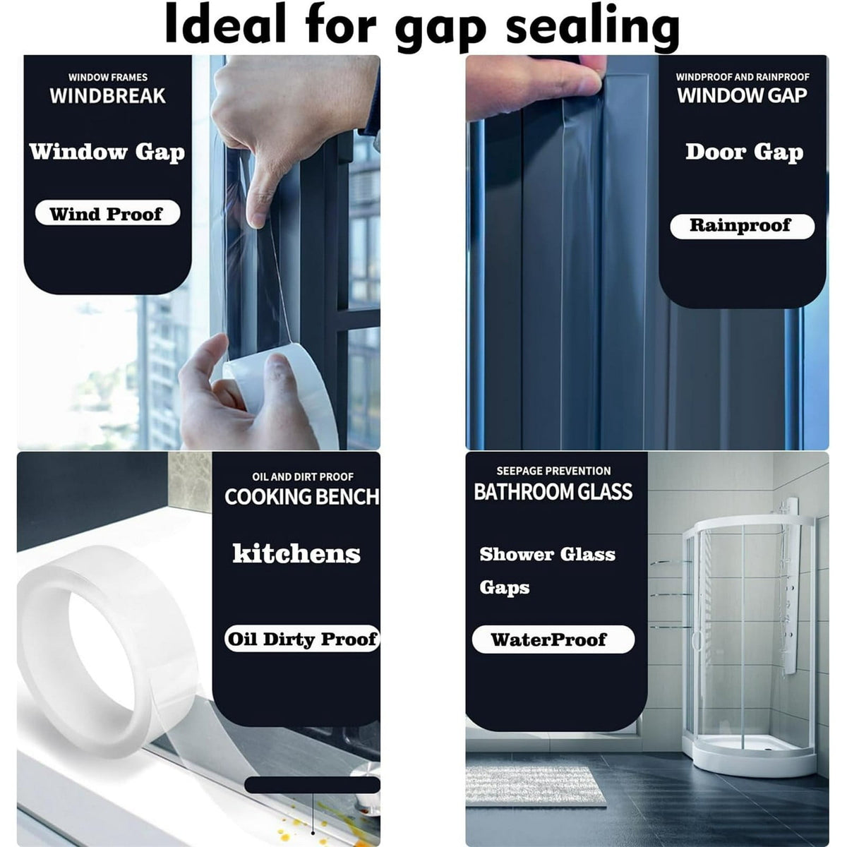 Clear Weather Sealing Tape for Window Door Insulation Weather Stripping Caulk Tape for Shower Glass Bathroom, 0.5mm x 3cm x 10m