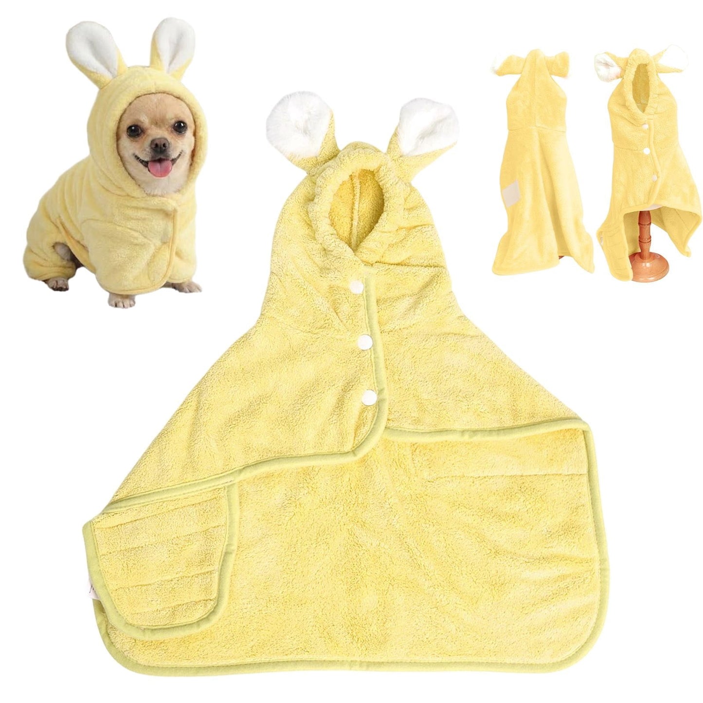 LGCASL 2026 New Puppy Bathrobe with Hood, Dog Bathrobe Absorbent Towel for Small Dogs Fast Drying Dog Robe Coat with Hood Puppy Towel Wrap Pet Grooming After Shower (Blue, Xs) XL Yellow