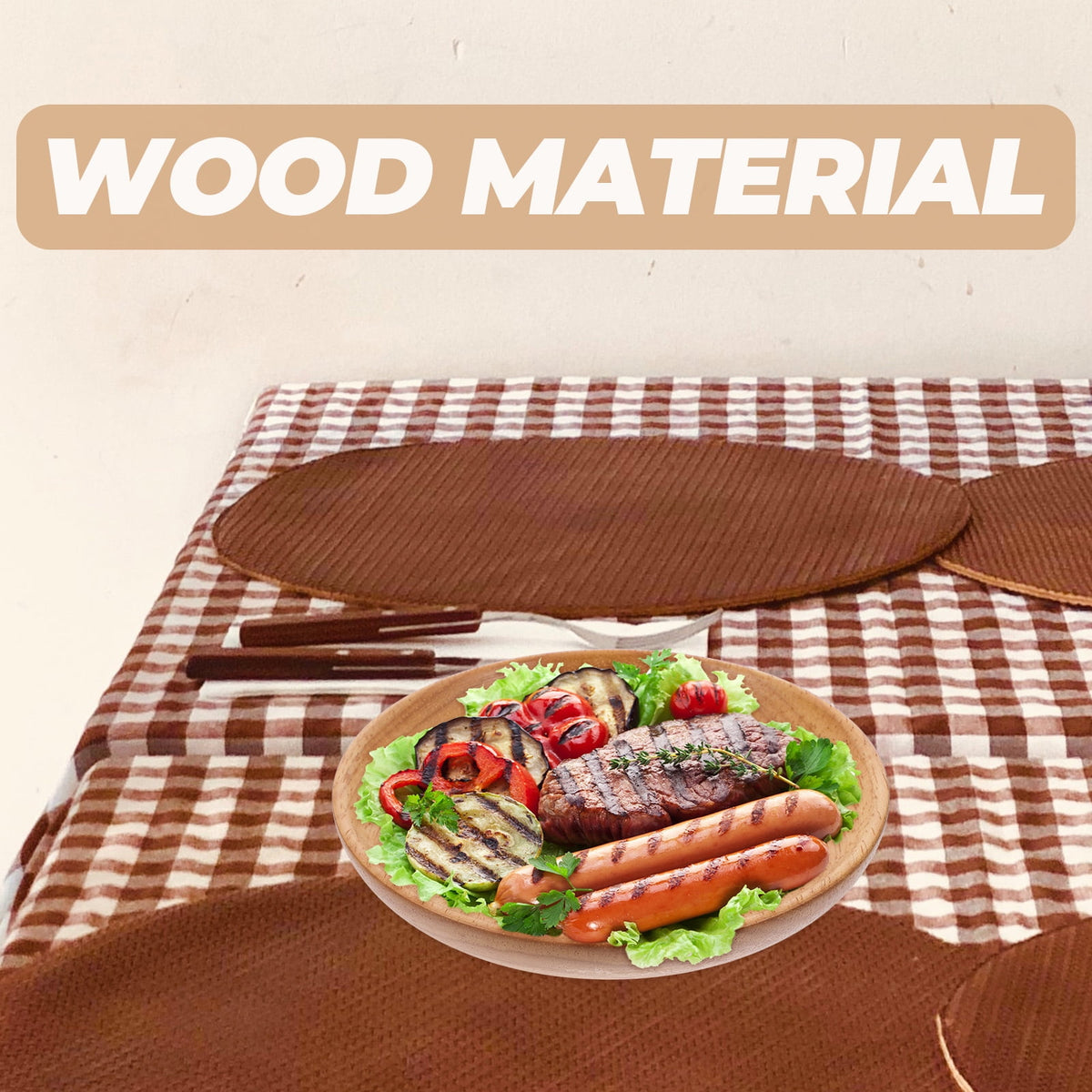 Flat Wooden Dinner Plate Beige For Wedding 1Pcs 4.9In 12.50X12.50X2.00CM Beige
