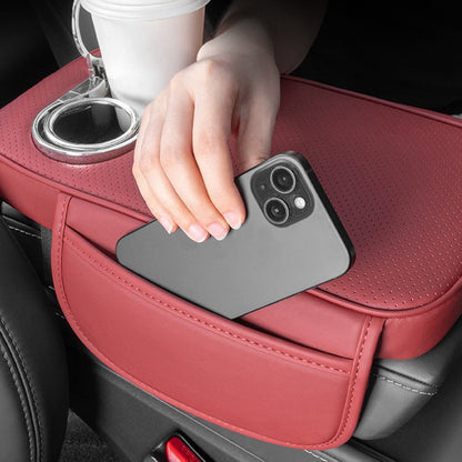 Car Armrest Cushion With 2 Cup Holder And Side Pocket Pu Leather Black