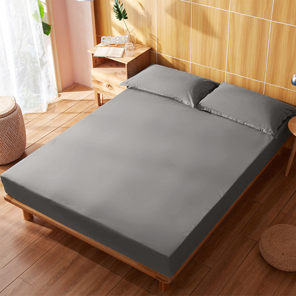 King Size Fitted Sheet, 100% Egyptian Cotton, Deep Pocket Premium Cotton Mattress Sheet,Double Bed Fitted Sheet Piece Non-Slip Fixed Bed Cover, Gray