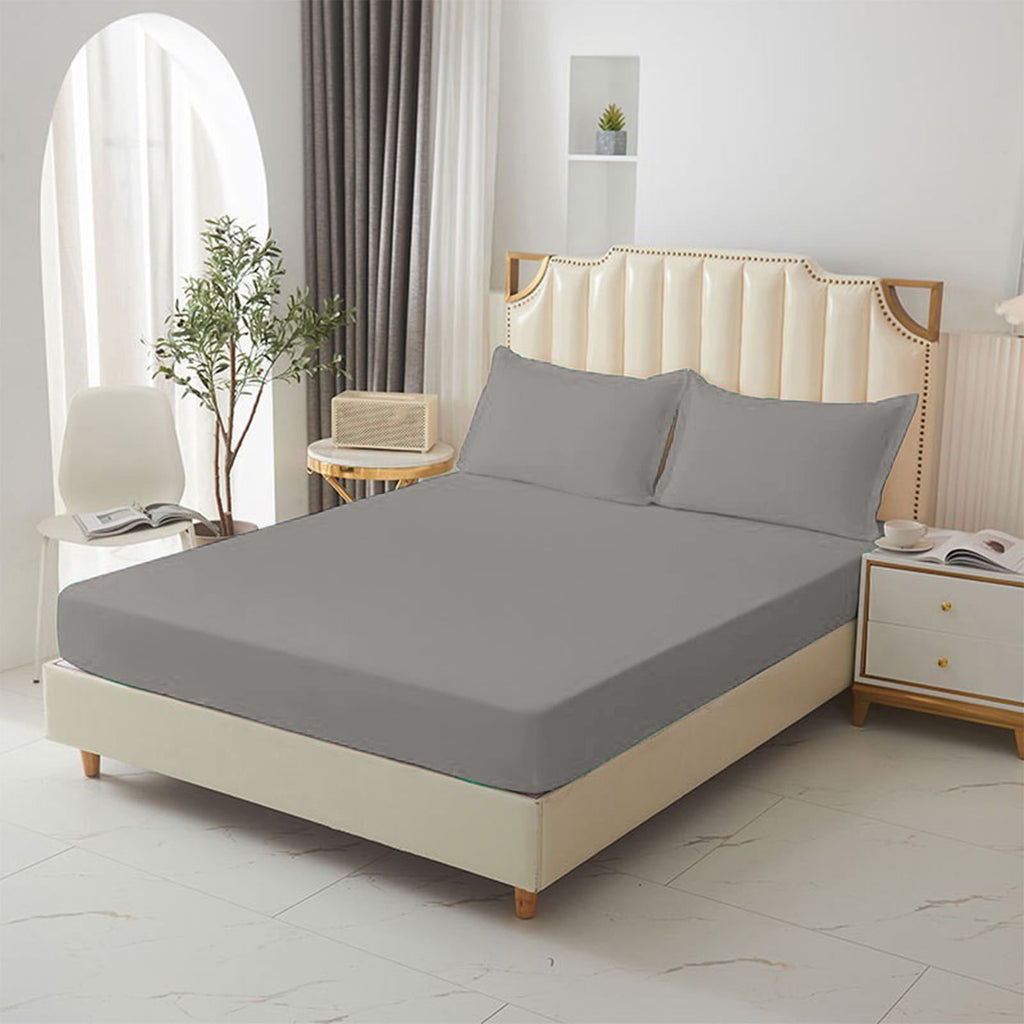 King Size Fitted Sheet, 100% Egyptian Cotton, Deep Pocket Premium Cotton Mattress Sheet,Double Bed Fitted Sheet Piece Non-Slip Fixed Bed Cover, Gray