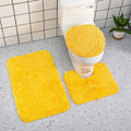 3 Piece Bathroom Rug Set, Ultra Soft Microfiber Non-Slip Water Absorbent Bath Mat, Contour Mat and Toilet Lid Cover, Machine Washable, Yellow