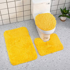 3 Piece Bathroom Rug Set, Ultra Soft Microfiber Non-Slip Water Absorbent Bath Mat, Contour Mat and Toilet Lid Cover, Machine Washable, Yellow