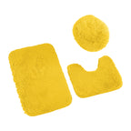 3 Piece Bathroom Rug Set, Ultra Soft Microfiber Non-Slip Water Absorbent Bath Mat, Contour Mat and Toilet Lid Cover, Machine Washable, Yellow