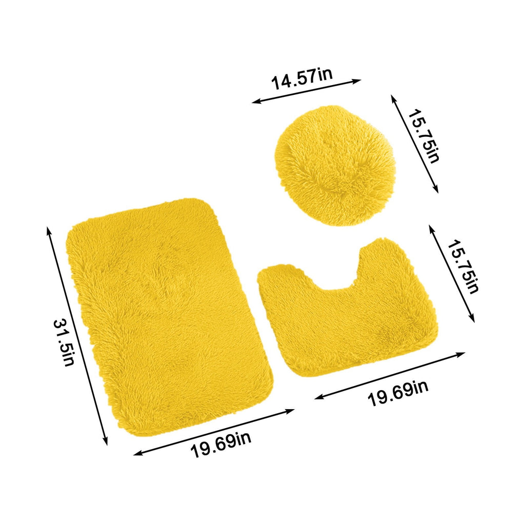 3 Piece Bathroom Rug Set, Ultra Soft Microfiber Non-Slip Water Absorbent Bath Mat, Contour Mat and Toilet Lid Cover, Machine Washable, Yellow