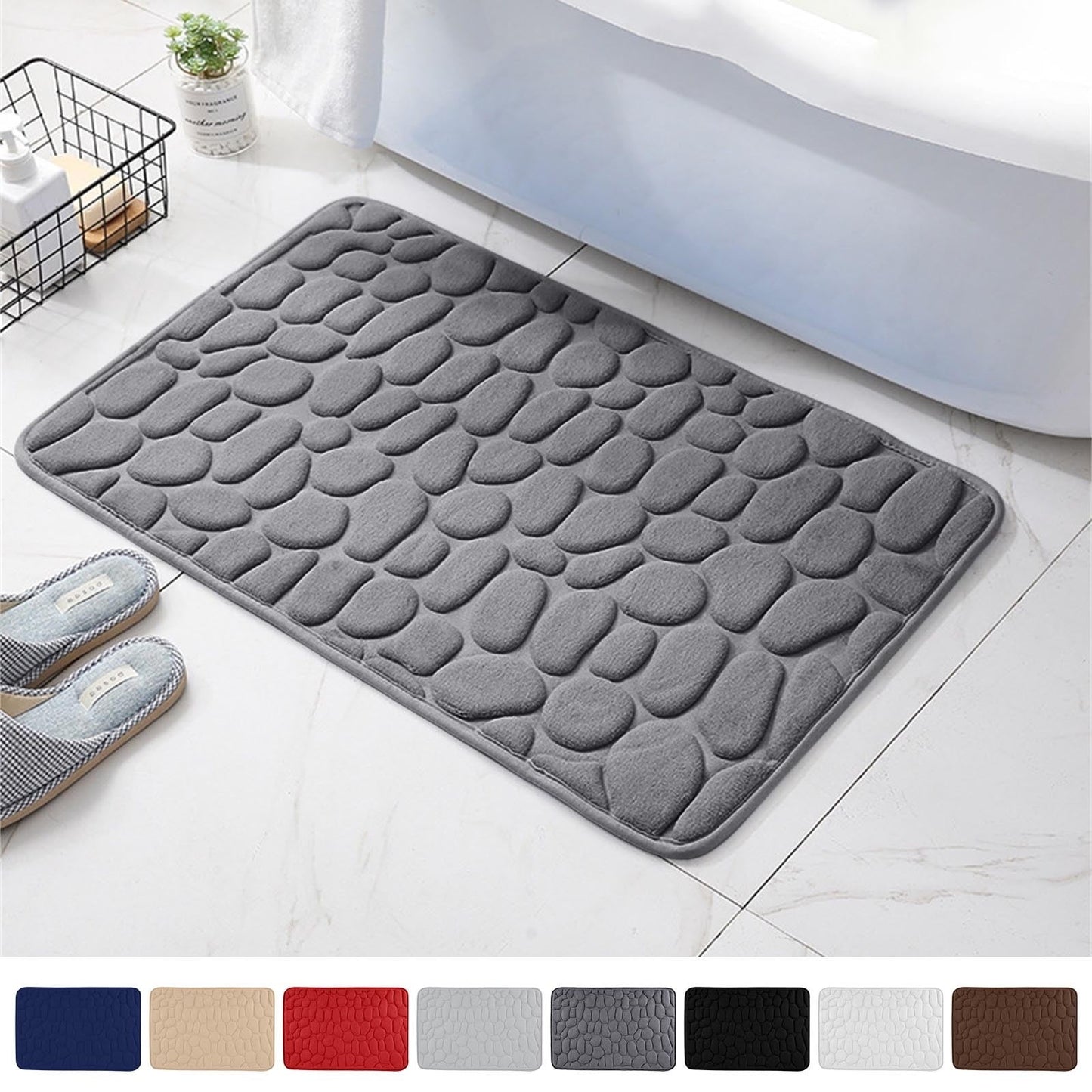 40 x 24 Inch Cotton Bathroom Floor Mat - Super Soft, Water Absorbent, Non-Slip, Machine Washable, Ideal for Bathroom, Bedroom, and Kitchen Coffee