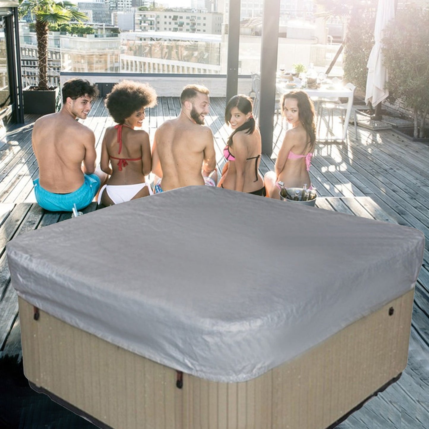 Square Hot Tub Cover - Outdoor Heavy Duty Protector for Patio Spas and Swimming Pools | Hard Covers For Hot Tub Waterproof Dust Cover for Hot Tubs, Jacuzzis, and Outdoor(Black -89.76x11.81") Coffee -90.94x11.81"