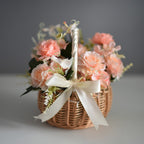 Wedding Flower Girl Basket, Wicker Rattan Flower Basket with Handle, Petal Basket Candy Storage Basket , Rattan Box Home Decoration, Khaki, 5.9x7.48 5.9" x 7.48" Khaki