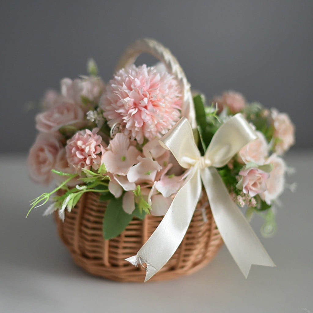 Wedding Flower Girl Basket, Wicker Rattan Flower Basket with Handle, Petal Basket Candy Storage Basket , Rattan Box Home Decoration, Khaki, 5.9x7.48 5.9" x 7.48" Khaki