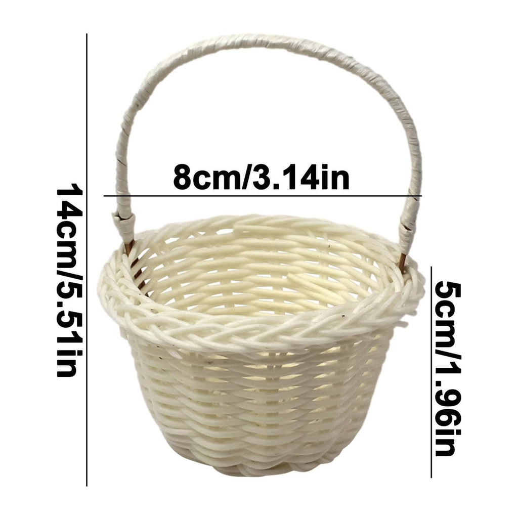 1 Piece Mini Small Wicker Basket,Wedding Flower Basket,3.14x1.96x5.51"Basket for Flower,Hand Woven Flower Basket,Kids Flower Stretch, Natural Hand Woven Easter Gift Basket with Handles,White BW1