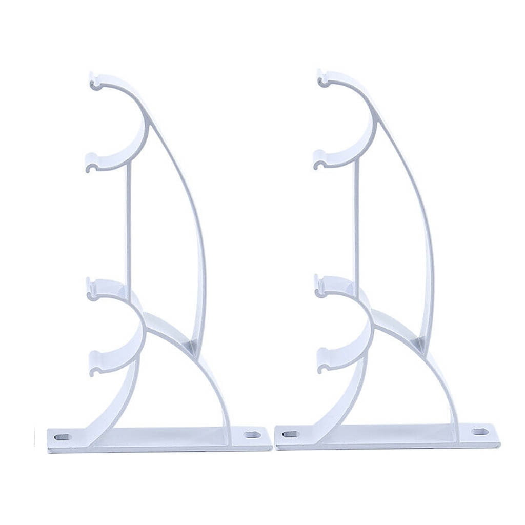 2 Pack Double Curtain Rod Brackets Heavy Duty Curtain Rod Holder Wall Mount Hooks for 1 Inch Curtain Rods White, 5.12x3.15x0.79 Inch